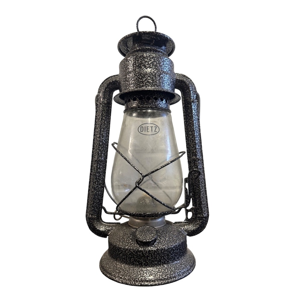 Dietz Hurricane Lantern Black Silver Hammered Metal Oil Lamp Vintage Style Decor